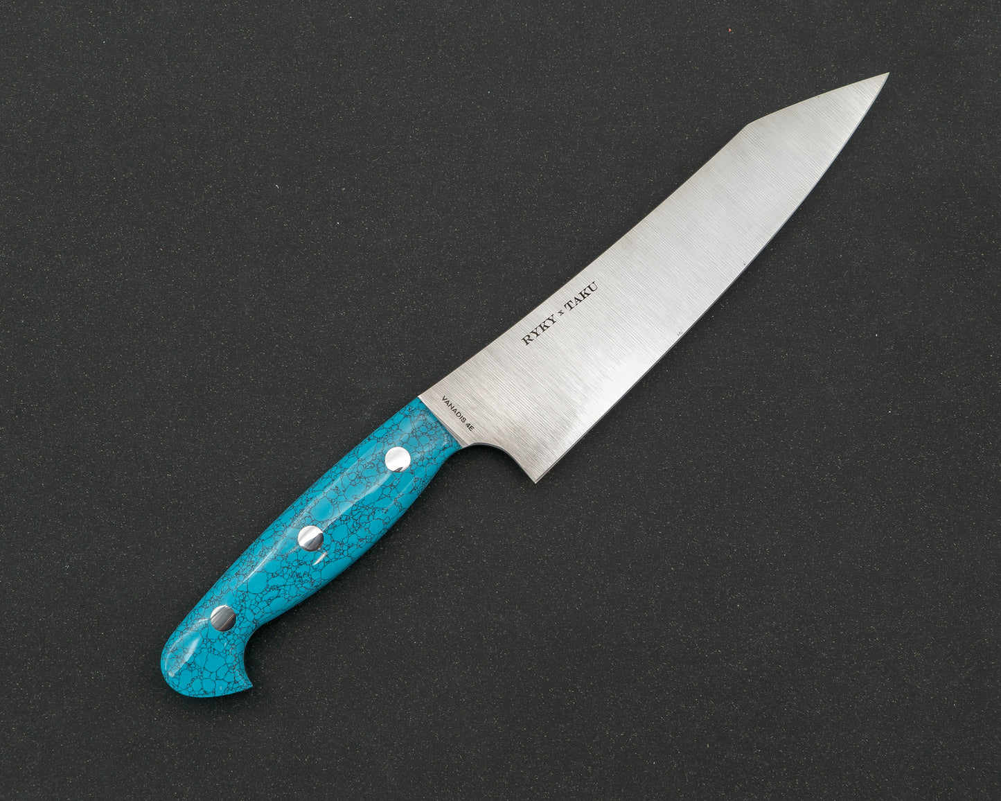 Ryky x Taku Vanadis 4E Steel 180mm Kiritsuke Gyuto with Turquoise Handle