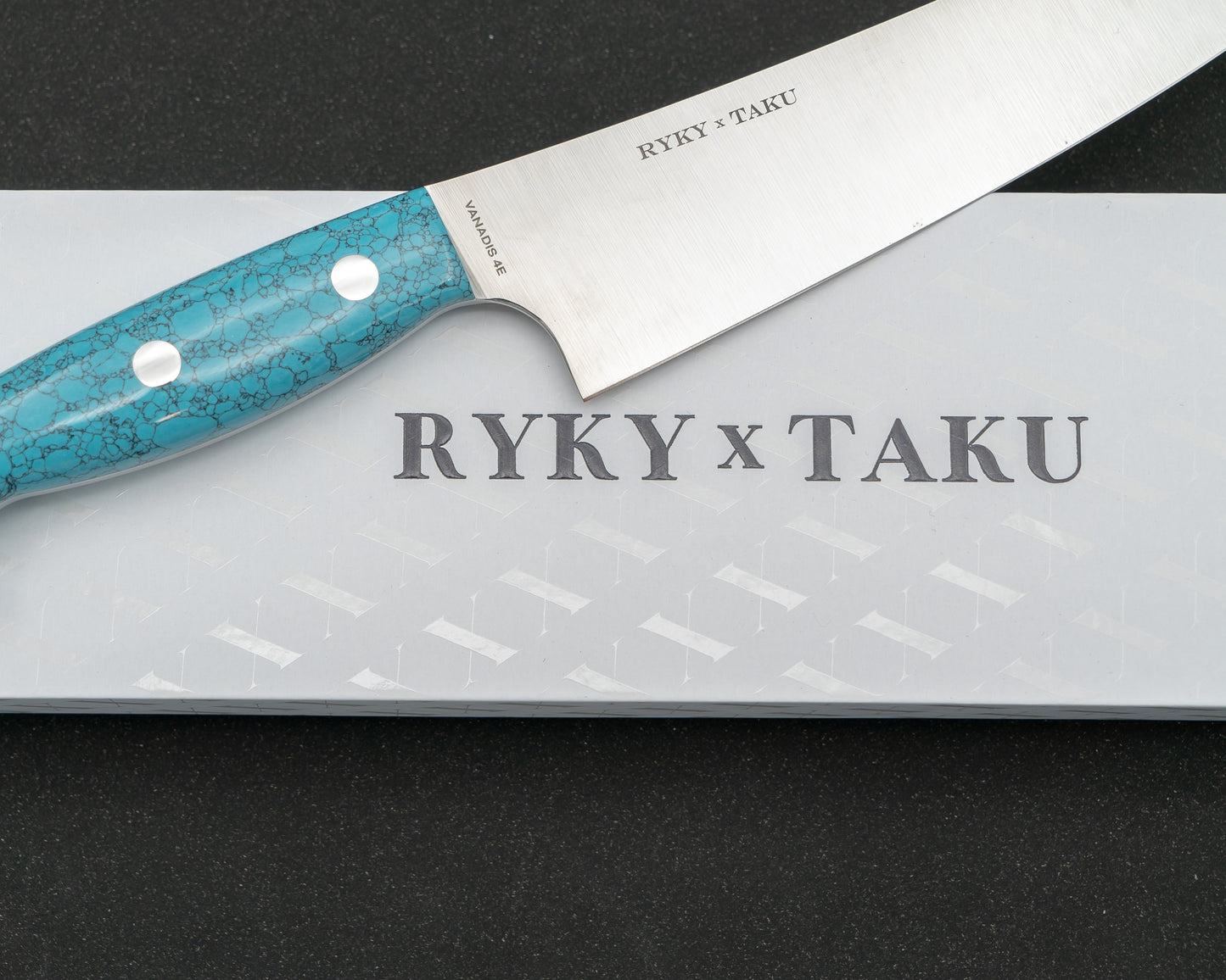 Ryky x Taku Vanadis 4E Steel 180mm Kiritsuke Gyuto with Turquoise Handle