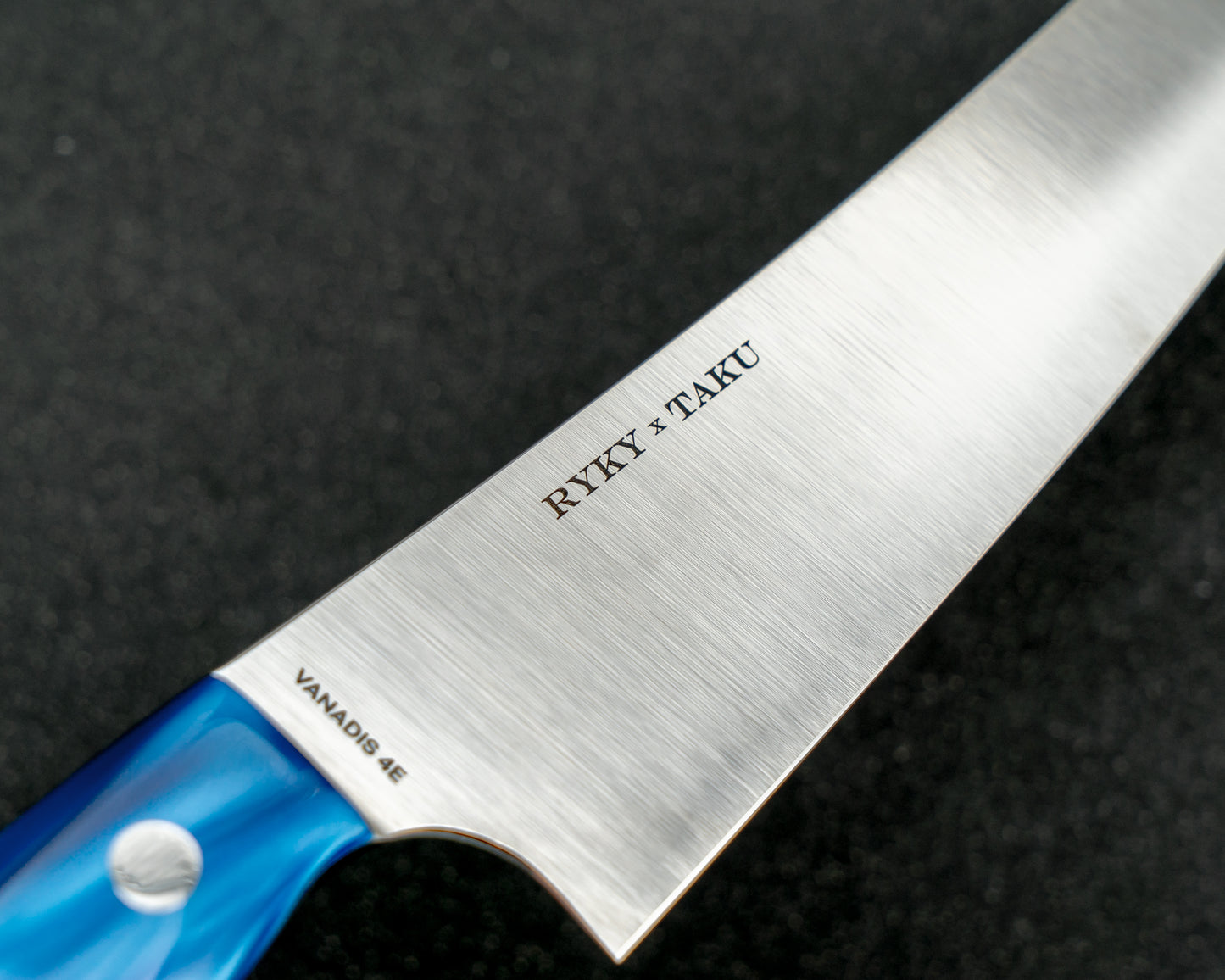 Ryky x Taku Vanadis 4E Steel 180mm Kiritsuke Gyuto with Kirinite Patriot Acrylic Handle