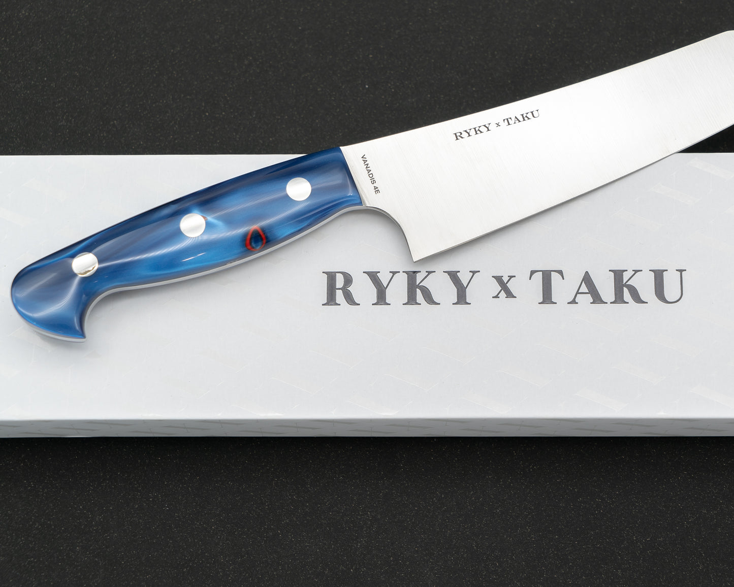 Ryky x Taku Vanadis 4E Steel 180mm Kiritsuke Gyuto with Kirinite Patriot Acrylic Handle