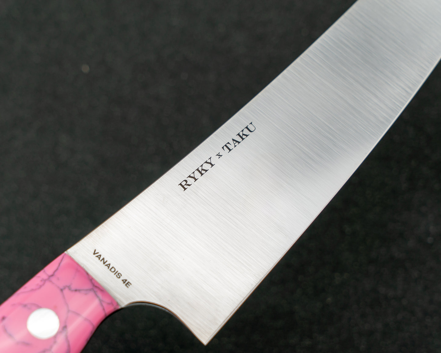 Ryky x Taku Vanadis 4E Steel 180mm Kiritsuke Gyuto with Pink Turquoise Handle