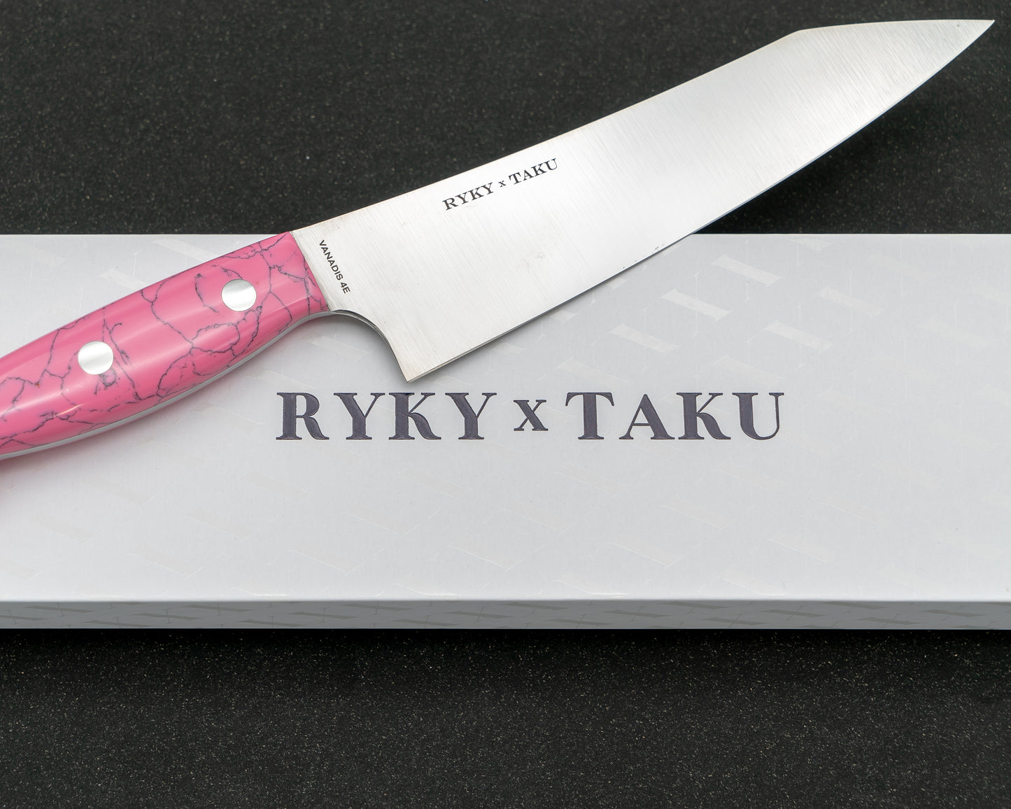 Ryky x Taku Vanadis 4E Steel 180mm Kiritsuke Gyuto with Pink Turquoise Handle