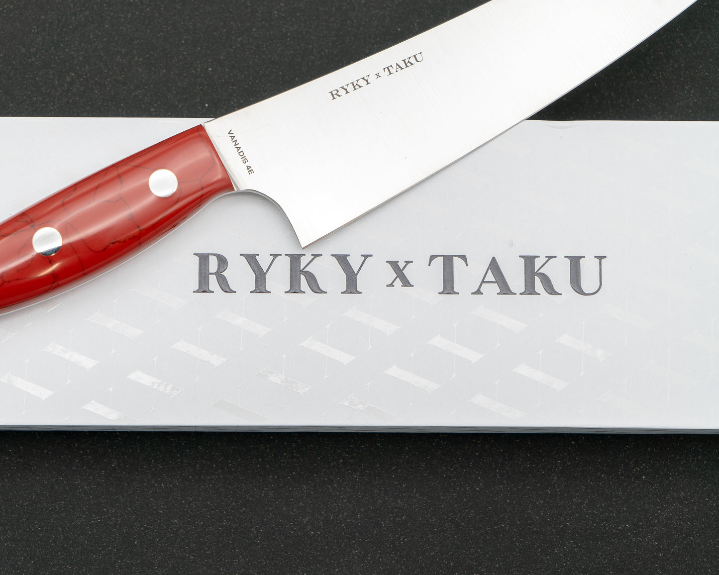 Ryky x Taku Vanadis 4E Steel 180mm Kiritsuke Gyuto with Red Turquoise Handle