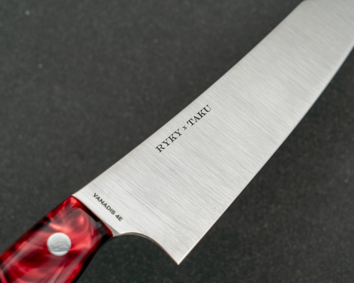 Ryky x Taku Vanadis 4E Steel 180mm Kiritsuke Gyuto with Kirinite True Blood Acrylic Handle