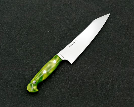 Ryky x Taku Vanadis 4E Steel 180mm Kiritsuke Gyuto with Toxic Green Acrylic Handle