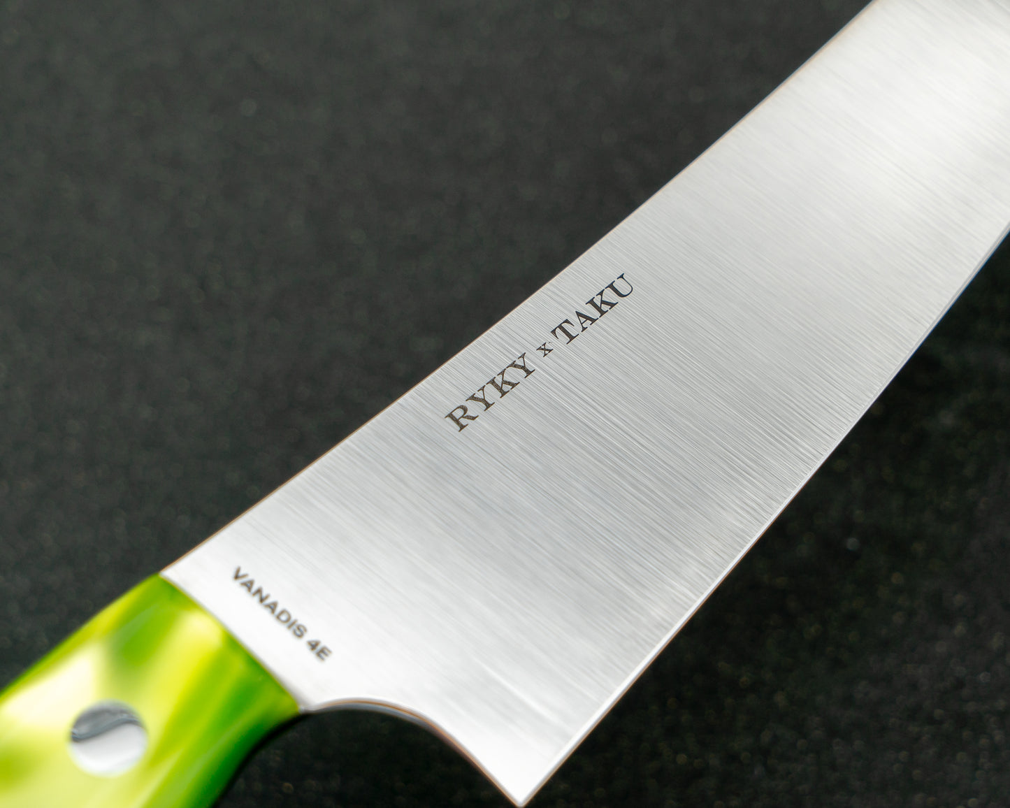 Ryky x Taku Vanadis 4E Steel 180mm Kiritsuke Gyuto with Toxic Green Acrylic Handle