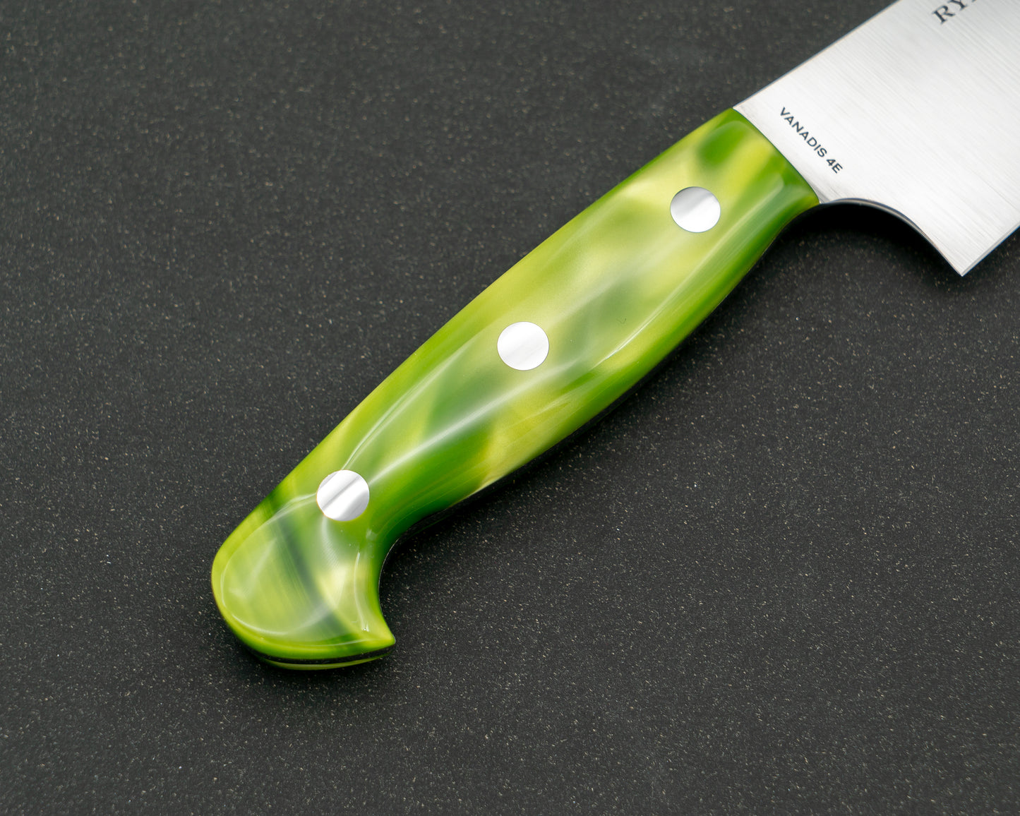 Ryky x Taku Vanadis 4E Steel 180mm Kiritsuke Gyuto with Toxic Green Acrylic Handle