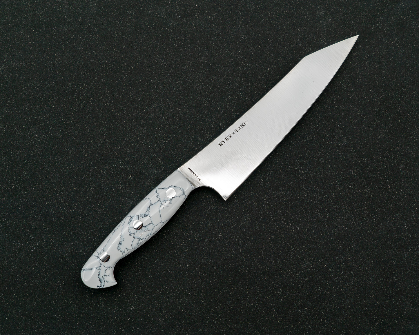 Ryky x Taku Vanadis 4E Steel 180mm Kiritsuke Gyuto with White Turquoise Handle