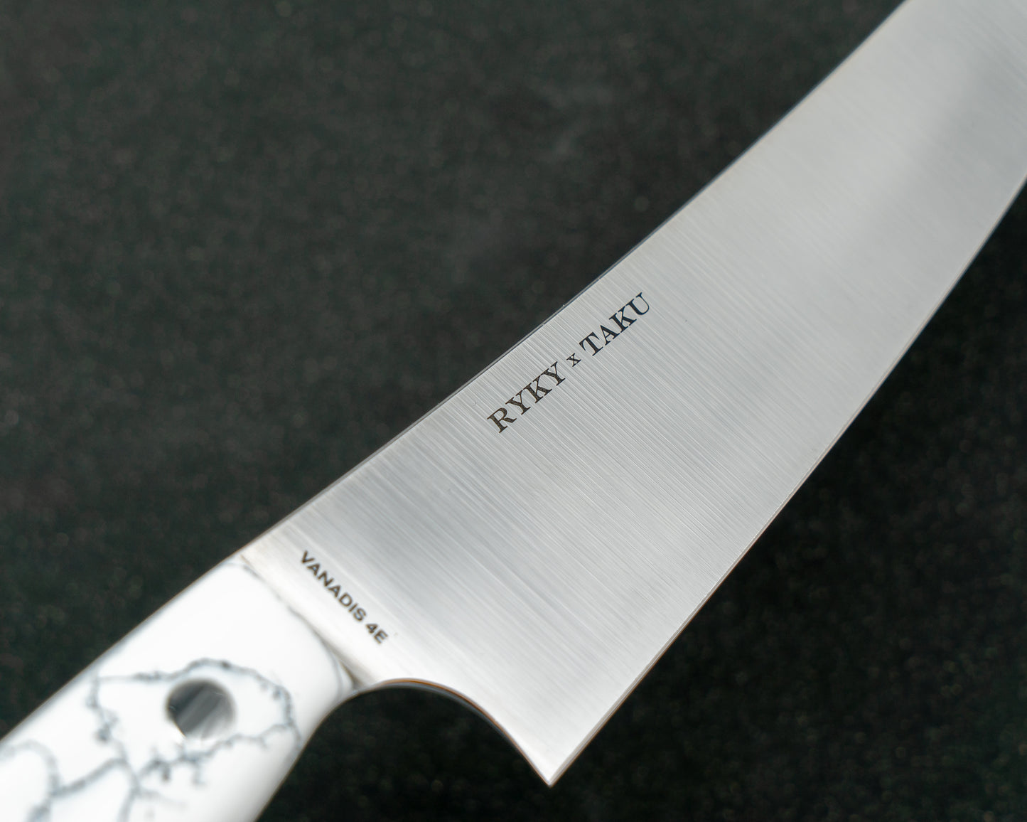 Ryky x Taku Vanadis 4E Steel 180mm Kiritsuke Gyuto with White Turquoise Handle