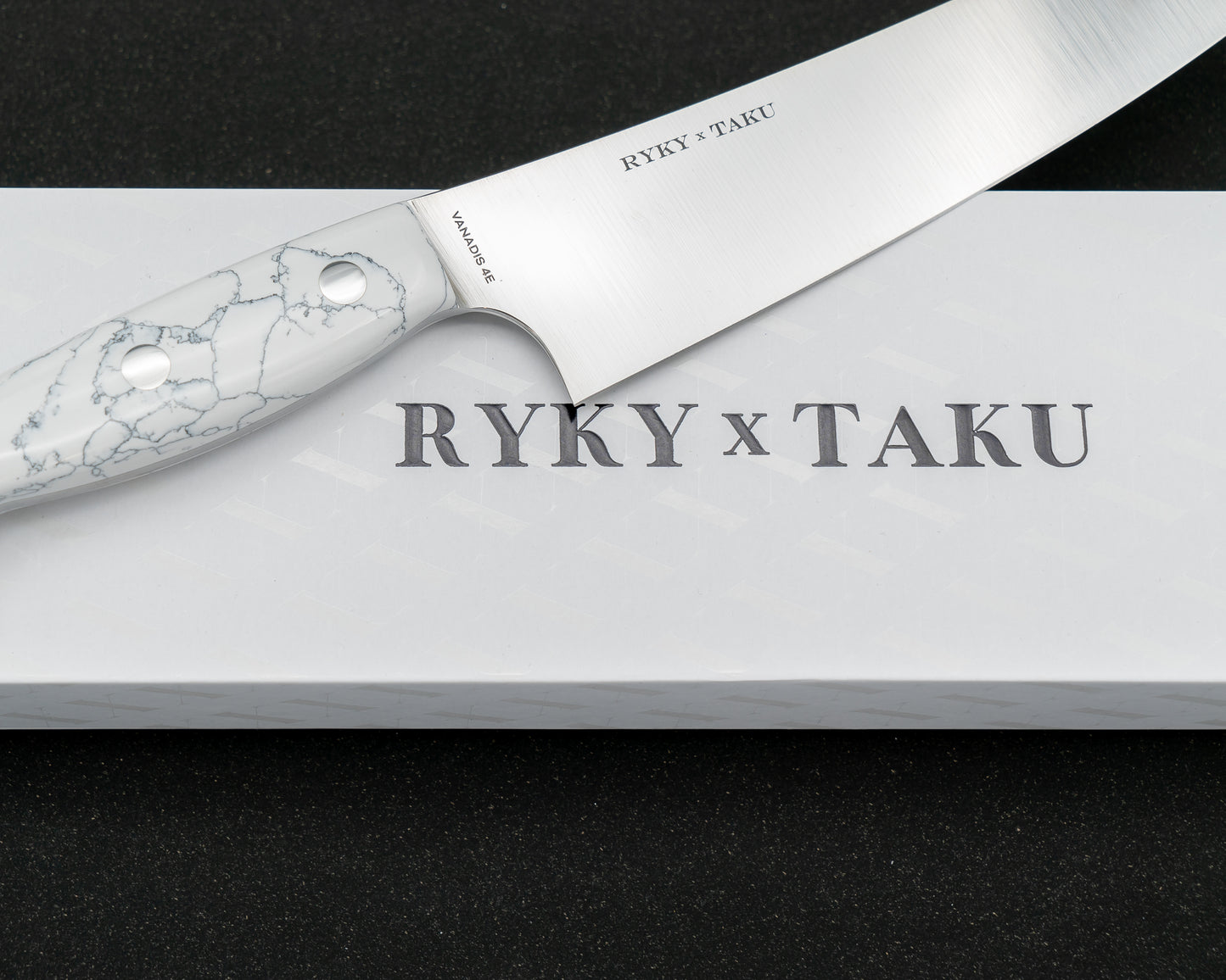 Ryky x Taku Vanadis 4E Steel 180mm Kiritsuke Gyuto with White Turquoise Handle